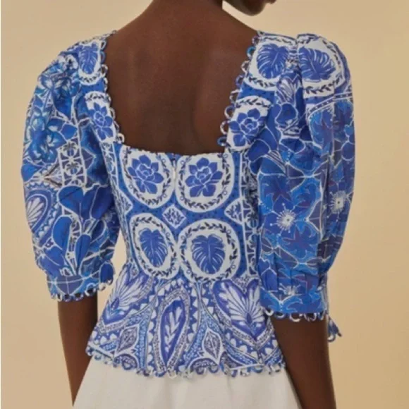 FARM RIO Blue Tile Dream Blouse M - Picture 3 of 7